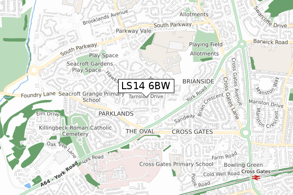 LS14 6BW map - small scale - OS Open Zoomstack (Ordnance Survey)