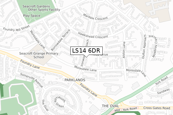 LS14 6DR map - large scale - OS Open Zoomstack (Ordnance Survey)