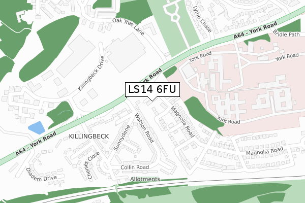 LS14 6FU map - large scale - OS Open Zoomstack (Ordnance Survey)