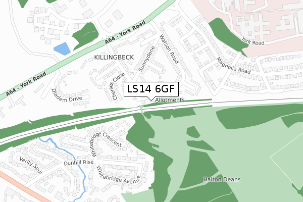 LS14 6GF map - large scale - OS Open Zoomstack (Ordnance Survey)