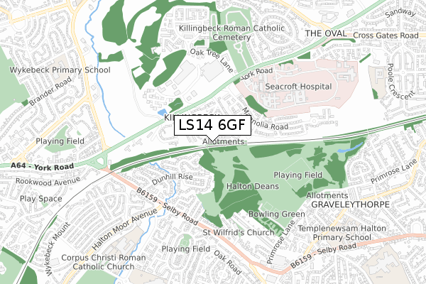 LS14 6GF map - small scale - OS Open Zoomstack (Ordnance Survey)