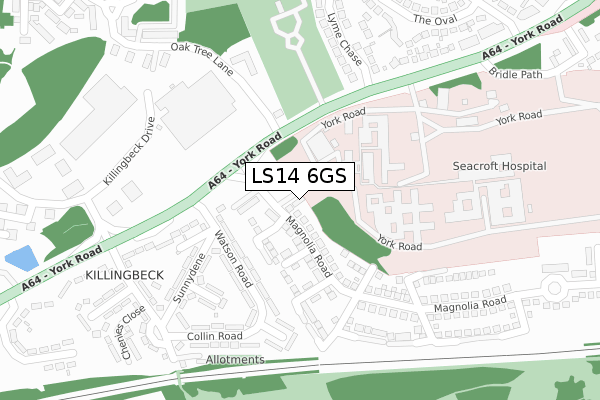 LS14 6GS map - large scale - OS Open Zoomstack (Ordnance Survey)