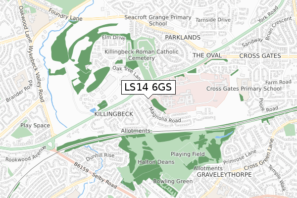 LS14 6GS map - small scale - OS Open Zoomstack (Ordnance Survey)