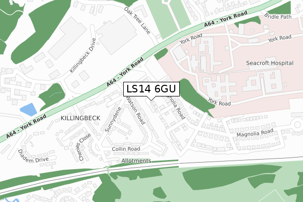 LS14 6GU map - large scale - OS Open Zoomstack (Ordnance Survey)