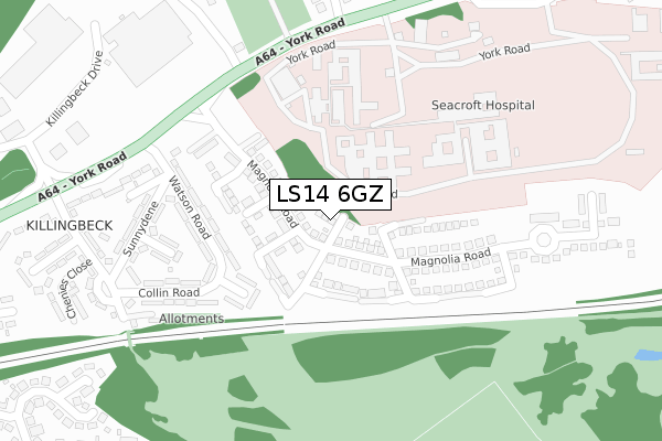 LS14 6GZ map - large scale - OS Open Zoomstack (Ordnance Survey)