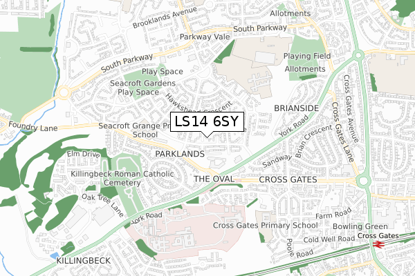 LS14 6SY map - small scale - OS Open Zoomstack (Ordnance Survey)