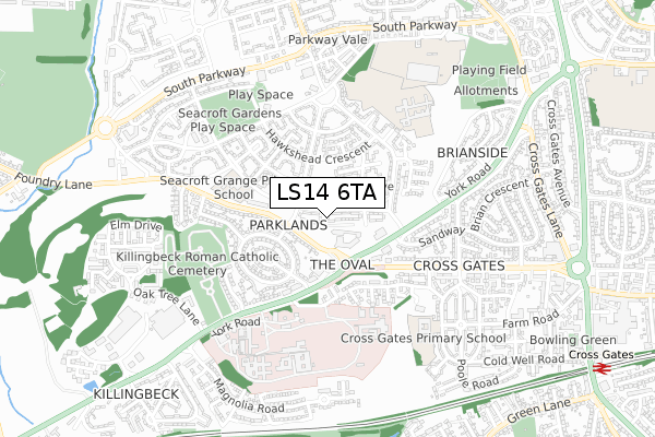 LS14 6TA map - small scale - OS Open Zoomstack (Ordnance Survey)