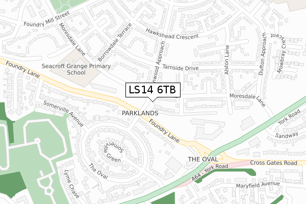 LS14 6TB map - large scale - OS Open Zoomstack (Ordnance Survey)