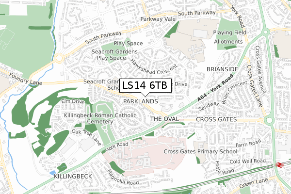 LS14 6TB map - small scale - OS Open Zoomstack (Ordnance Survey)