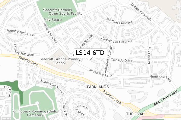 LS14 6TD map - large scale - OS Open Zoomstack (Ordnance Survey)