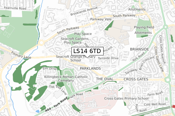 LS14 6TD map - small scale - OS Open Zoomstack (Ordnance Survey)