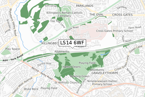 LS14 6WF map - small scale - OS Open Zoomstack (Ordnance Survey)