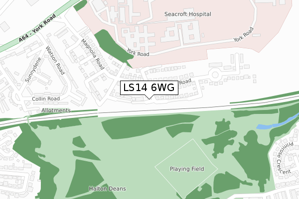 LS14 6WG map - large scale - OS Open Zoomstack (Ordnance Survey)