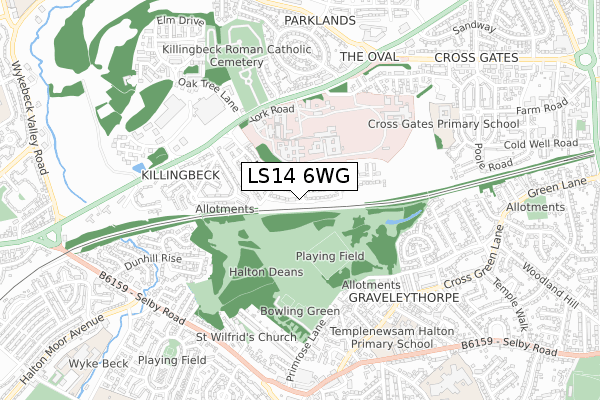 LS14 6WG map - small scale - OS Open Zoomstack (Ordnance Survey)