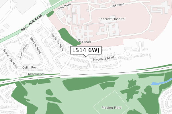 LS14 6WJ map - large scale - OS Open Zoomstack (Ordnance Survey)