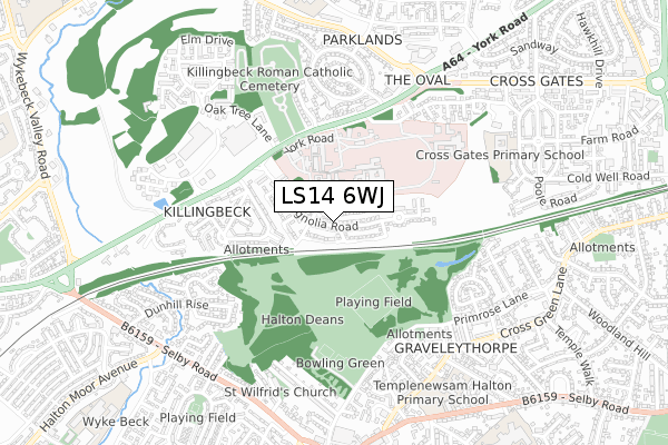 LS14 6WJ map - small scale - OS Open Zoomstack (Ordnance Survey)
