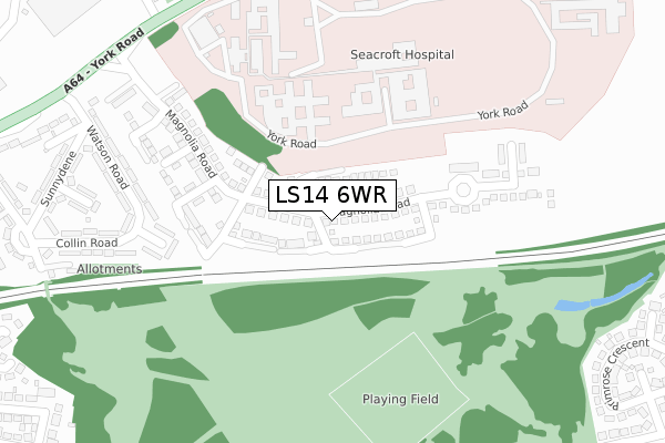 LS14 6WR map - large scale - OS Open Zoomstack (Ordnance Survey)