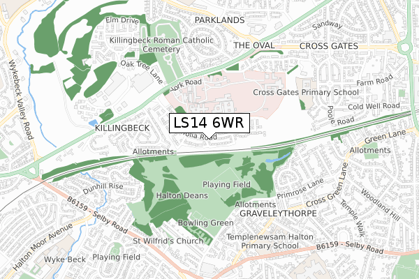 LS14 6WR map - small scale - OS Open Zoomstack (Ordnance Survey)