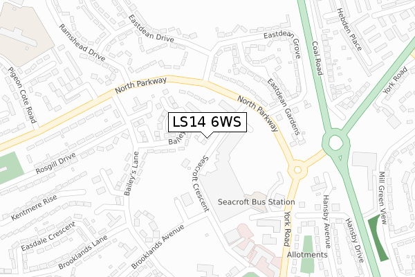 LS14 6WS map - large scale - OS Open Zoomstack (Ordnance Survey)