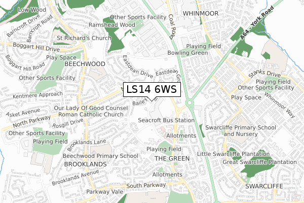 LS14 6WS map - small scale - OS Open Zoomstack (Ordnance Survey)