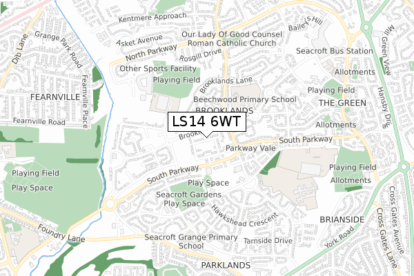 LS14 6WT map - small scale - OS Open Zoomstack (Ordnance Survey)