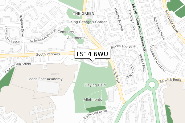 LS14 6WU map - large scale - OS Open Zoomstack (Ordnance Survey)