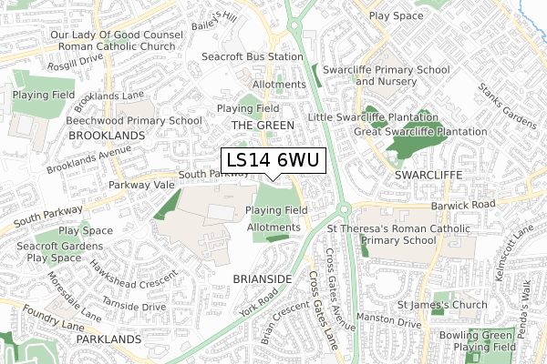 LS14 6WU map - small scale - OS Open Zoomstack (Ordnance Survey)