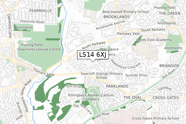 LS14 6XJ map - small scale - OS Open Zoomstack (Ordnance Survey) LS14 6XJ map - small scale - OS Open Zoomstack (Ordnance Survey)