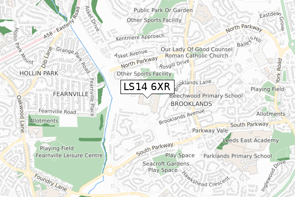 LS14 6XR map - small scale - OS Open Zoomstack (Ordnance Survey)