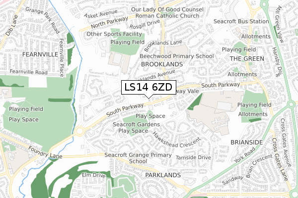LS14 6ZD map - small scale - OS Open Zoomstack (Ordnance Survey) LS14 6ZD map - small scale - OS Open Zoomstack (Ordnance Survey)