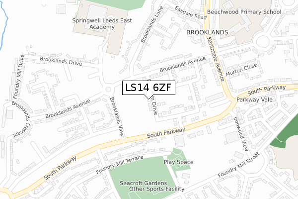 LS14 6ZF map - large scale - OS Open Zoomstack (Ordnance Survey)