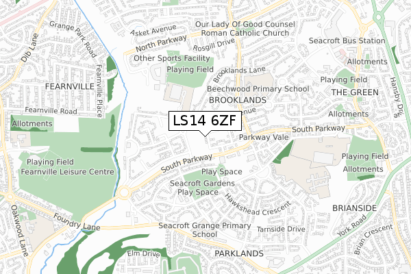 LS14 6ZF map - small scale - OS Open Zoomstack (Ordnance Survey)