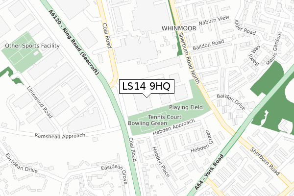 LS14 9HQ map - large scale - OS Open Zoomstack (Ordnance Survey)