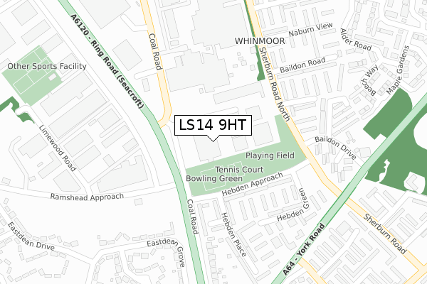 LS14 9HT map - large scale - OS Open Zoomstack (Ordnance Survey)