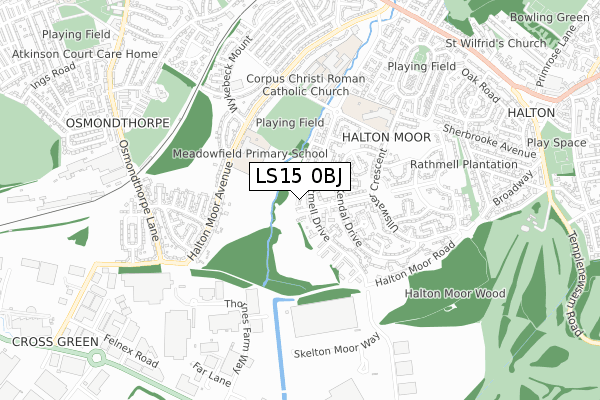 LS15 0BJ map - small scale - OS Open Zoomstack (Ordnance Survey)