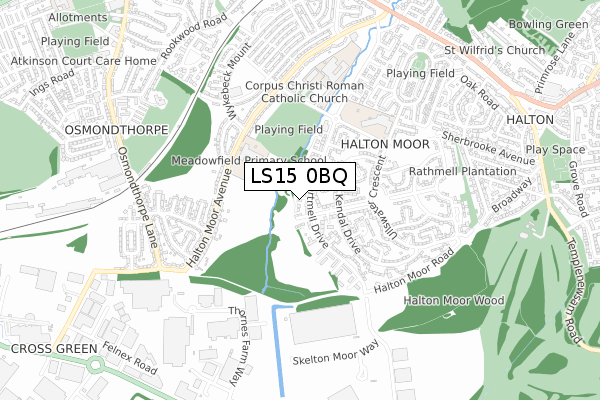 LS15 0BQ map - small scale - OS Open Zoomstack (Ordnance Survey)
