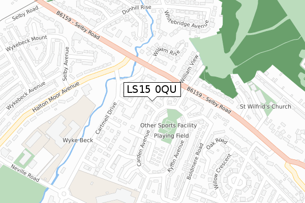 LS15 0QU map - large scale - OS Open Zoomstack (Ordnance Survey)