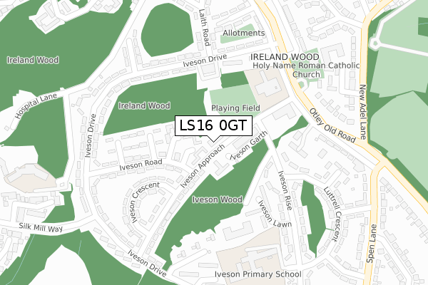 LS16 0GT map - large scale - OS Open Zoomstack (Ordnance Survey)
