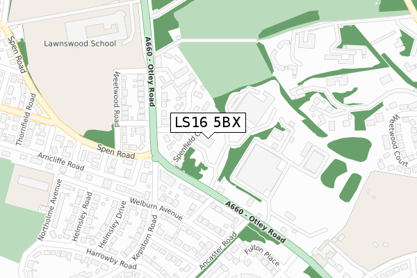 LS16 5BX map - large scale - OS Open Zoomstack (Ordnance Survey)