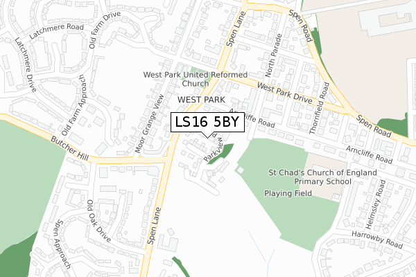 LS16 5BY map - large scale - OS Open Zoomstack (Ordnance Survey)