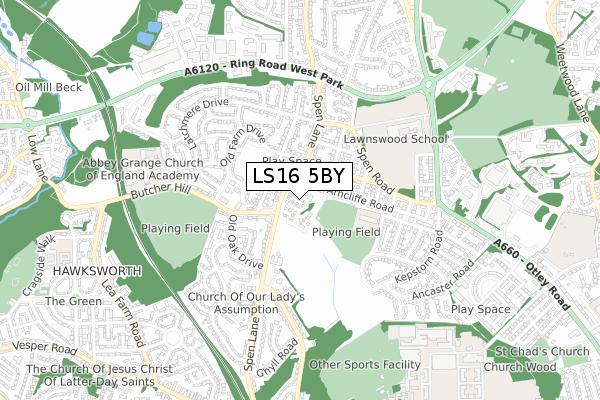 LS16 5BY map - small scale - OS Open Zoomstack (Ordnance Survey)