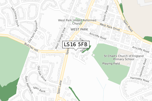 LS16 5FB map - large scale - OS Open Zoomstack (Ordnance Survey)