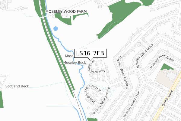 LS16 7FB map - large scale - OS Open Zoomstack (Ordnance Survey)