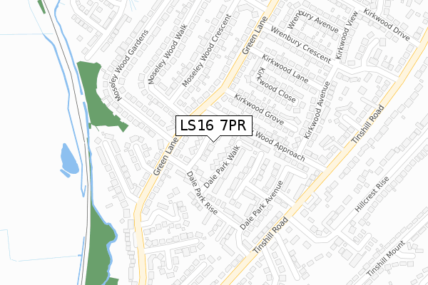 LS16 7PR map - large scale - OS Open Zoomstack (Ordnance Survey)