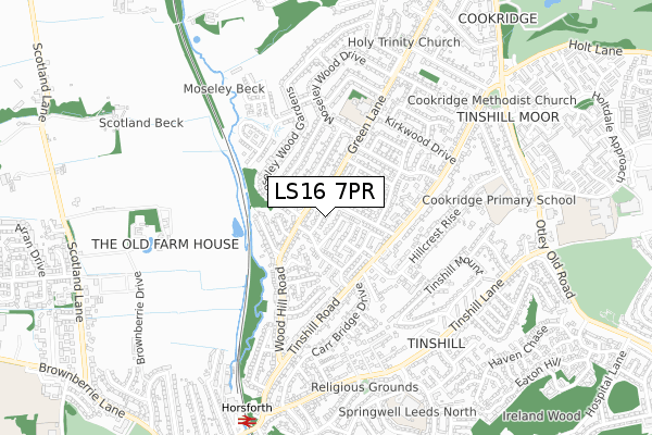 LS16 7PR map - small scale - OS Open Zoomstack (Ordnance Survey)