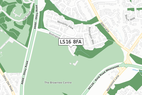 LS16 8FA map - large scale - OS Open Zoomstack (Ordnance Survey)