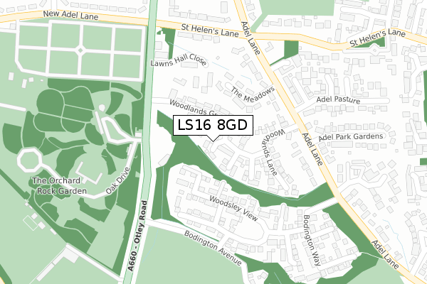 LS16 8GD map - large scale - OS Open Zoomstack (Ordnance Survey)