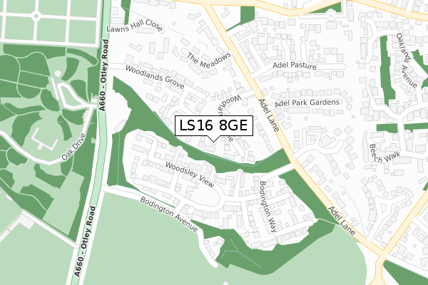 LS16 8GE map - large scale - OS Open Zoomstack (Ordnance Survey)