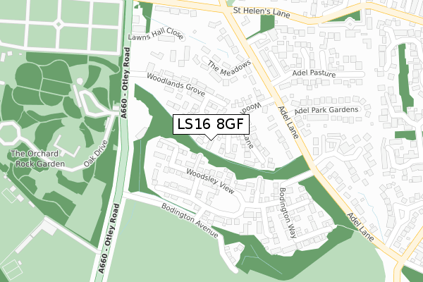 LS16 8GF map - large scale - OS Open Zoomstack (Ordnance Survey)