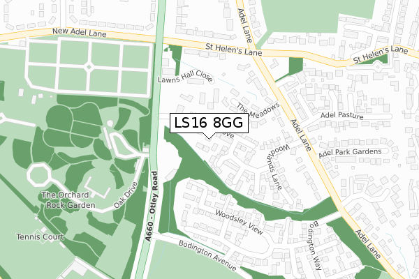 LS16 8GG map - large scale - OS Open Zoomstack (Ordnance Survey)